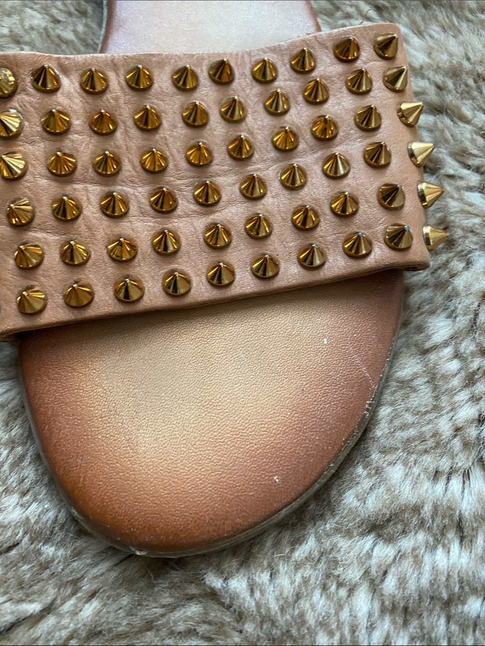 Steve Madden Brown Slide Sandals with Gold Studs - Picture 2 of 5